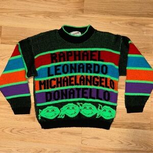 TMNT Ninja Turtles Vintage 1990 Knit Sweater Hot Cashews Mirage Studios Kids L